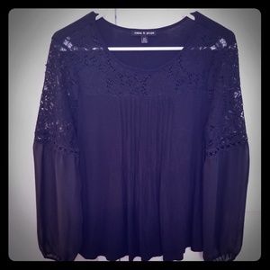 Black lace peasant top